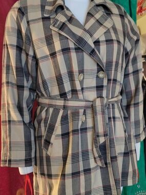 Fu Da Plaid Belted Trench Coat - Beige, Black And Red Plaid